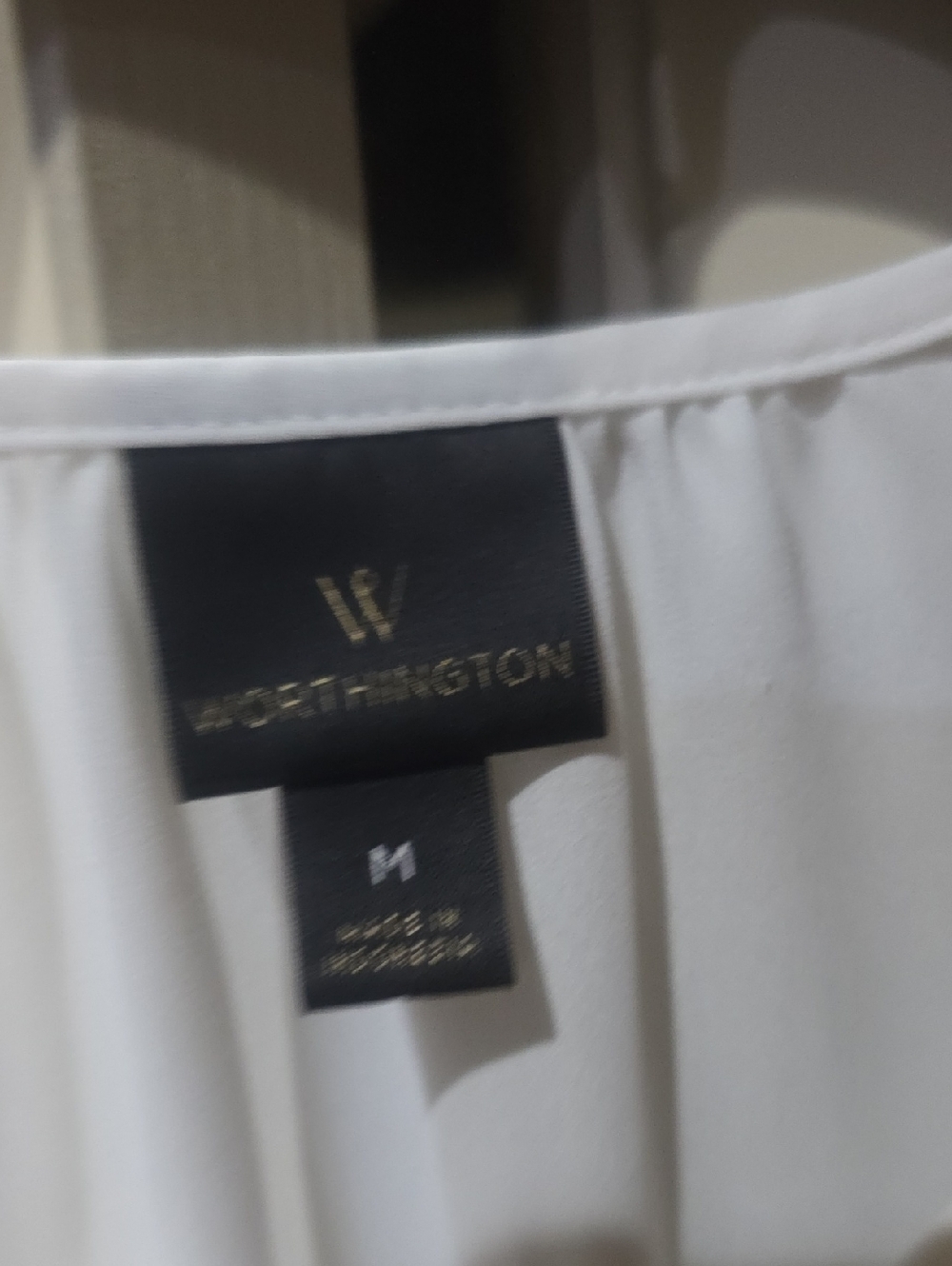 Worthington White Pleated Blouse with Black Label Detail